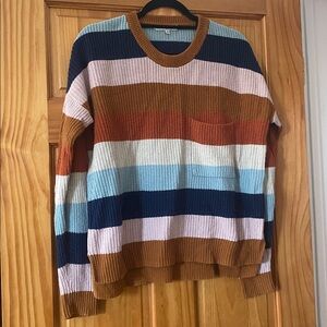 Madewell Multicolored Striped Thompson Pocket Boxy Oversized Crew Neck Sweater